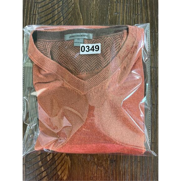 Johnston and Murphy Sweater Mens XL Orange Silk Blend Lightweight V-Neck - Picture 7 of 7